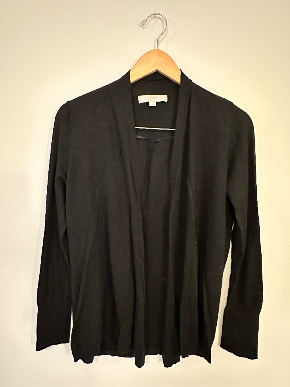 LOFT Black Open Front Wool Blend Cardigan Long Sleeve Women's M